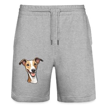 Whippet Hund Rasse Aquarell Karikatur Kawaii Clipar - Stanley/Stella Unisex Bio Joggingshorts Trainer  - Grau meliert - Vorne - Nik (191cm) & Marisol (170cm)