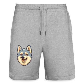 Schwedische Vallhund Hunderasse Aquarell Karikatur Kawa - Stanley/Stella Unisex Bio Joggingshorts Trainer  - Grau meliert - Vorne - Nik (191cm) & Marisol (170cm)