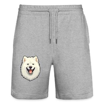 Samoyed Dog Breed Watercolor Cartoon Kawaii Clipar - Stanley/Stella Trainer Unisex Organic Jogging Shorts - heather grey - Front - Nik (191cm) & Marisol (170cm)