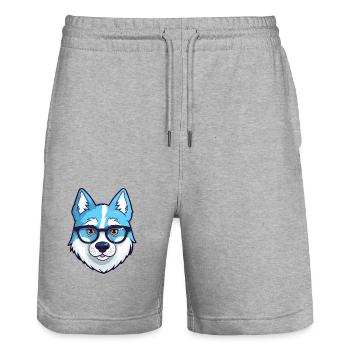 Husky sibérien chien race aquarelle dessin animé Kawaii - Short de jogging bio TRAINER Stanley/Stella unisexe - gris chiné - Devant - Nik (191cm) & Marisol (170cm)