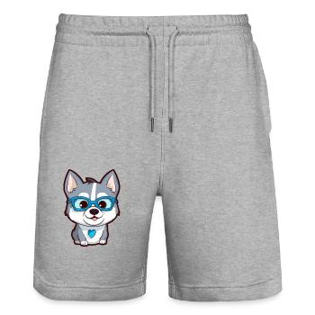 Siberian Husky Dog Breed Watercolor Cartoon Kawaii - Stanley/Stella Trainer Unisex Organic Jogging Shorts - heather grey - Front - Nik (191cm) & Marisol (170cm)