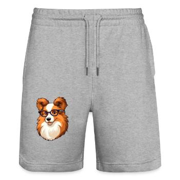 Shetland Schäferhund Hund Rasse Aquarell Karikatur Kaw - Stanley/Stella Unisex Bio Joggingshorts Trainer  - Grau meliert - Vorne - Nik (191cm) & Marisol (170cm)