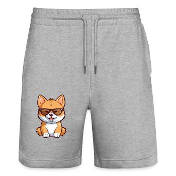 Shiba Inu Dog Breed Watercolor Cartoon Kawaii Glas - Stanley/Stella Trainer Unisex Organic Jogging Shorts - heather grey - Front - Nik (191cm) & Marisol (170cm)