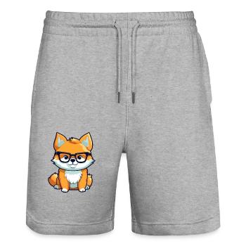 Shiba Inu Dog Breed Watercolor Cartoon Kawaii Glas - Stanley/Stella Trainer Unisex Organic Jogging Shorts - heather grey - Front - Nik (191cm) & Marisol (170cm)
