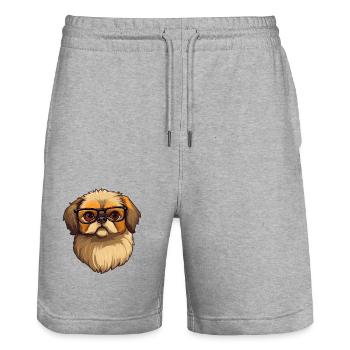 Pekingese Dog Breed Watercolor Cartoon Kawaii Glas - Stanley/Stella Trainer Unisex Organic Jogging Shorts - heather grey - Front - Nik (191cm) & Marisol (170cm)