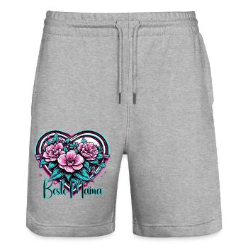 Coeur / Fête des Mères / Amour / Vacances / Amour - Short de jogging bio TRAINER Stanley/Stella unisexe - gris chiné - Devant - Nik (191cm) & Marisol (170cm)