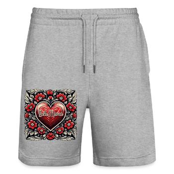 Coeur / Fête des Mères / Amour / Vacances / Amour - Short de jogging bio TRAINER Stanley/Stella unisexe - gris chiné - Devant - Nik (191cm) & Marisol (170cm)