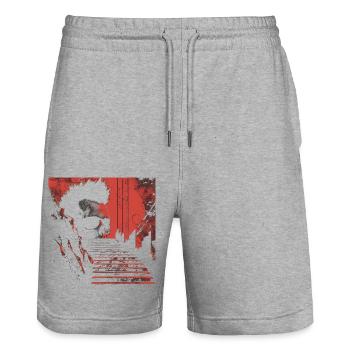 Punk Rock Totenkopf Explosion T-Shirt - Stanley/Stella Unisex Bio Joggingshorts Trainer  - Grau meliert - Vorne - Nik (191cm) & Marisol (170cm)