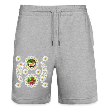 Daisies Blossom Butterfly Floral Pattern Floral - Stanley/Stella Trainer Unisex Organic Jogging Shorts - heather grey - Front - Nik (191cm) & Marisol (170cm)