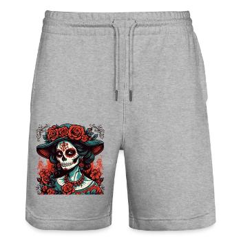 La Catrina/ Tattoo / Mexiko / Totenkopf / Skull - Stanley/Stella Unisex Bio Joggingshorts Trainer  - Grau meliert - Vorne - Nik (191cm) & Marisol (170cm)