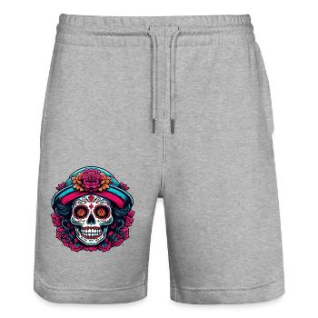 La Catrina/ Tattoo / Mexiko / Totenkopf / Skull - Stanley/Stella Unisex Bio Joggingshorts Trainer  - Grau meliert - Vorne - Nik (191cm) & Marisol (170cm)