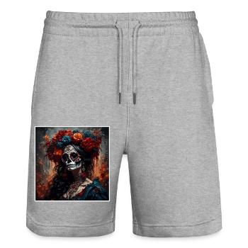 La Catrina / Dia de Muertos / Tatouage / Culture - Short de jogging bio TRAINER Stanley/Stella unisexe - gris chiné - Devant - Nik (191cm) & Marisol (170cm)
