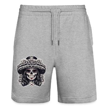 La Catrina/ Tattoo / Mexiko / Totenkopf / Skull - Stanley/Stella Unisex Bio Joggingshorts Trainer  - Grau meliert - Vorne - Nik (191cm) & Marisol (170cm)
