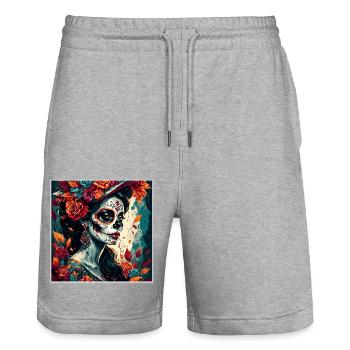 La Catrina/ Tattoo / Mexico / Skull / Skull - Stanley/Stella Trainer Unisex Organic Jogging Shorts - heather grey - Front - Nik (191cm) & Marisol (170cm)