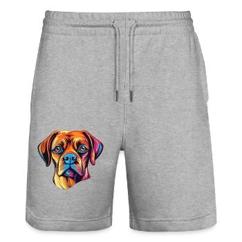 Puggle chien race aquarelle dessin animé kawaii colorfu - Short de jogging bio TRAINER Stanley/Stella unisexe - gris chiné - Devant - Nik (191cm) & Marisol (170cm)