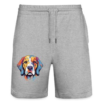 Grande race de chien des Pyrénées aquarelle dessin animé Kawaii - Short de jogging bio TRAINER Stanley/Stella unisexe - gris chiné - Devant - Nik (191cm) & Marisol (170cm)