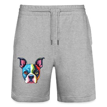 Boston Terrier Dog Breed Watercolor Cartoon Kawaii - Stanley/Stella Trainer Unisex Organic Jogging Shorts - heather grey - Front - Nik (191cm) & Marisol (170cm)