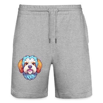 Maltipoo Hunderasse Aquarell Karikatur Kawaii Farbe - Stanley/Stella Unisex Bio Joggingshorts Trainer  - Grau meliert - Vorne - Nik (191cm) & Marisol (170cm)