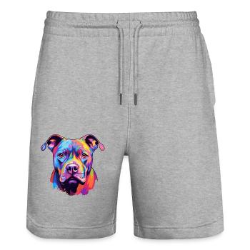 Pitbull Hund Rasse Aquarell Karikatur Kawaii Colorf - Stanley/Stella Unisex Bio Joggingshorts Trainer  - Grau meliert - Vorne - Nik (191cm) & Marisol (170cm)