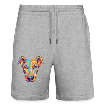 Lévrier chien race aquarelle dessin animé Kawaii Colo - Short de jogging bio TRAINER Stanley/Stella unisexe - gris chiné - Devant - Nik (191cm) & Marisol (170cm)