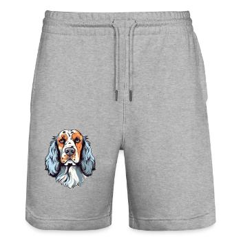 English Setters Dog Breed Watercolor Cartoon Kawai - Stanley/Stella Trainer Unisex Organic Jogging Shorts - heather grey - Front - Nik (191cm) & Marisol (170cm)