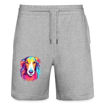 Borzoi Dog Breed Watercolor Cartoon Kawaii Colorfu - Stanley/Stella Trainer Unisex Organic Jogging Shorts - heather grey - Front - Nik (191cm) & Marisol (170cm)