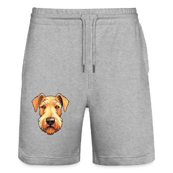 Lakeland Terrier Hunderasse Aquarell Karikatur Kawa - Stanley/Stella Unisex Bio Joggingshorts Trainer  - Grau meliert - Vorne - Nik (191cm) & Marisol (170cm)
