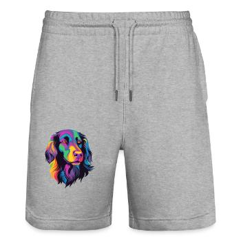 Flat Coated Retriever Dog Breed Watercolor Cartoon - Stanley/Stella Trainer Unisex Organic Jogging Shorts - heather grey - Front - Nik (191cm) & Marisol (170cm)