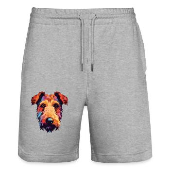 Welsh Terrier Dog Breed Watercolor Cartoon Kawaii - Stanley/Stella Trainer Unisex Organic Jogging Shorts - heather grey - Front - Nik (191cm) & Marisol (170cm)