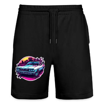 Car / Vehicle / Passenger Car / Mobile / Old Timer / Driving - Stanley/Stella Trainer Unisex Organic Jogging Shorts - black - Front - Nik (191cm) & Marisol (170cm)