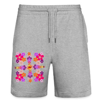 floral pattern, blossom, flowery, floral, blooming flower - Stanley/Stella Trainer Unisex Organic Jogging Shorts - heather grey - Front - Nik (191cm) & Marisol (170cm)
