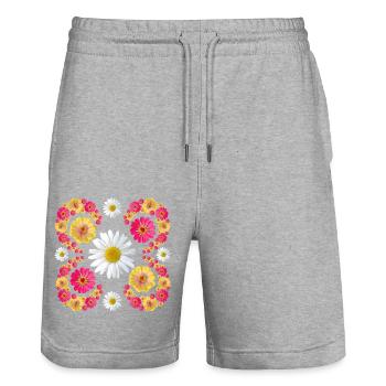 Zinnias marguerite design floral fleur de zinnia floral - Short de jogging bio TRAINER Stanley/Stella unisexe - gris chiné - Devant - Nik (191cm) & Marisol (170cm)