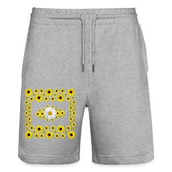 blühende Sonnenblumen Blüten mit einer Margerite - Stanley/Stella Unisex Bio Joggingshorts Trainer  - Grau meliert - Vorne - Nik (191cm) & Marisol (170cm)