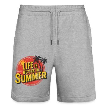 Life Is Better In Summer Palmenstrand Urlaub - Stanley/Stella Unisex Bio Joggingshorts Trainer  - Grau meliert - Vorne - Nik (191cm) & Marisol (170cm)