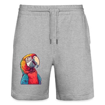 Portrait de perroquet coloré en détail - Short de jogging bio TRAINER Stanley/Stella unisexe - gris chiné - Devant - Nik (191cm) & Marisol (170cm)