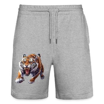 Stolzer Tiger Im Angriffsmodus - Stanley/Stella Unisex Bio Joggingshorts Trainer  - Grau meliert - Vorne - Nik (191cm) & Marisol (170cm)