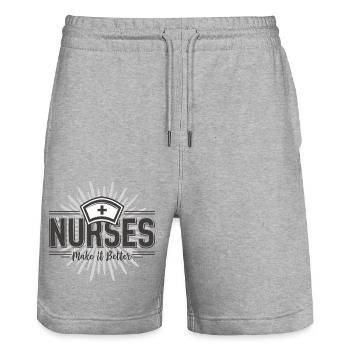 Infirmières, infirmière, assistante médicale, citation - Short de jogging bio TRAINER Stanley/Stella unisexe - gris chiné - Devant - Nik (191cm) & Marisol (170cm)