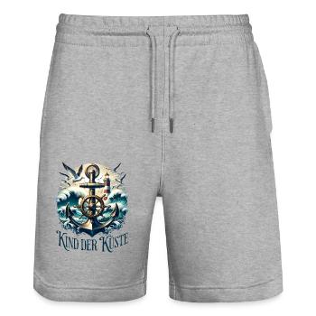 Kind der Küste, Brandung, Urlaub, Wellen, Meer - Stanley/Stella Unisex Bio Joggingshorts Trainer  - Grau meliert - Vorne - Nik (191cm) & Marisol (170cm)