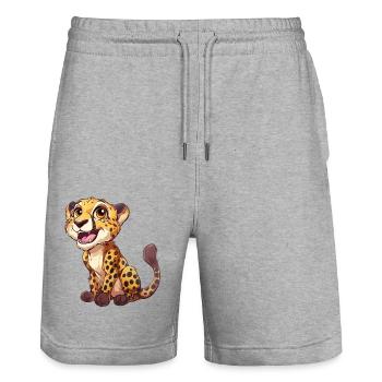 Mignon jeune guépard souriant - Short de jogging bio TRAINER Stanley/Stella unisexe - gris chiné - Devant - Nik (191cm) & Marisol (170cm)