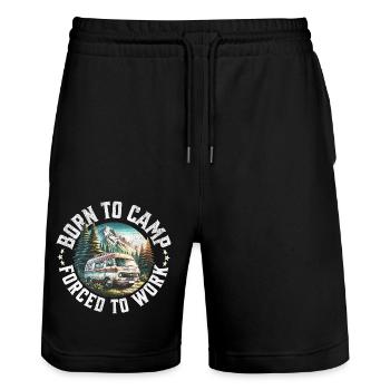 Born to camp force to work - Stanley/Stella Trainer Unisex Organic Jogging Shorts - black - Front - Nik (191cm) & Marisol (170cm)