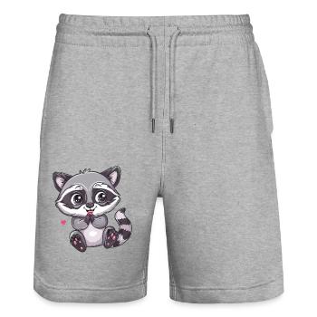 Cute raccoon with heart look - Stanley/Stella Trainer Unisex Organic Jogging Shorts - heather grey - Front - Nik (191cm) & Marisol (170cm)