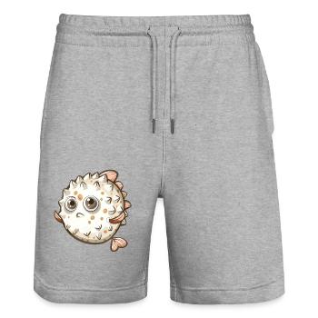 Cute puffer fish cartoon character - Stanley/Stella Trainer Unisex Organic Jogging Shorts - heather grey - Front - Nik (191cm) & Marisol (170cm)
