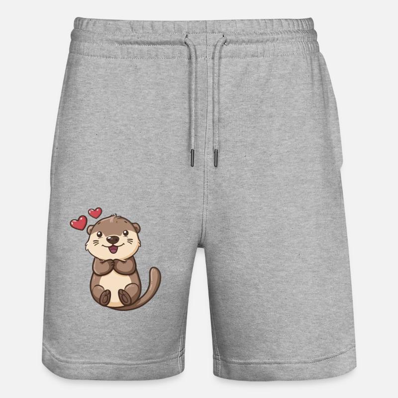 Loutre mignonne avec des coeurs - Short de jogging bio TRAINER Stanley/Stella unisexe - gris chiné