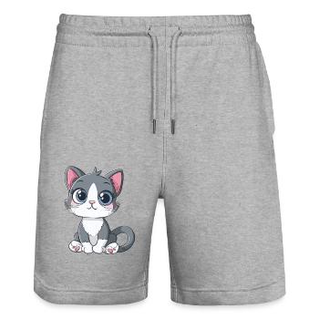 Cute cat with big eyes and paw hearts - Stanley/Stella Trainer Unisex Organic Jogging Shorts - heather grey - Front - Nik (191cm) & Marisol (170cm)