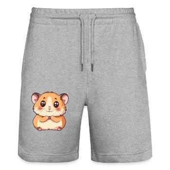 Hamster mignon avec de grands yeux - Short de jogging bio TRAINER Stanley/Stella unisexe - gris chiné - Devant - Nik (191cm) & Marisol (170cm)