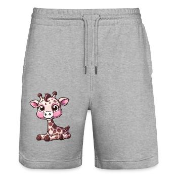 Girafe mignonne avec de grands yeux - Short de jogging bio TRAINER Stanley/Stella unisexe - gris chiné - Devant - Nik (191cm) & Marisol (170cm)