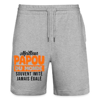 Meilleur papou du monde cadeau Papy grand père - Short de jogging bio TRAINER Stanley/Stella unisexe - gris chiné - Devant - Nik (191cm) & Marisol (170cm)