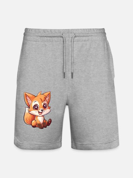Cute Fox Cartoon Character - Stanley/Stella Trainer Unisex Organic Jogging Shorts - heather grey