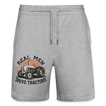 Real men drive tractors - Stanley/Stella Trainer Unisex Organic Jogging Shorts - heather grey - Front - Nik (191cm) & Marisol (170cm)