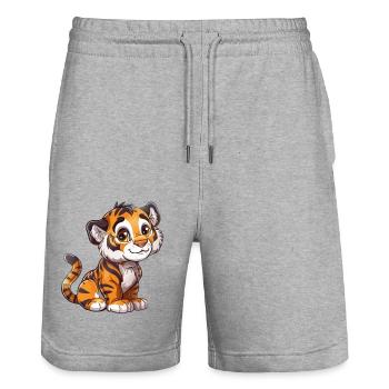 Playful tiger puppy eye-catcher - Stanley/Stella Trainer Unisex Organic Jogging Shorts - heather grey - Front - Nik (191cm) & Marisol (170cm)